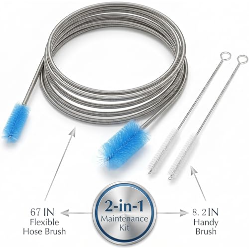 67" Flexible Drain Brush Set, Double Ended Long Hose Pipe Cleaner with 2 Pcs 8.2" Straw Cleaning Brushes, Nylon Tube Cleaner Tool for Refrigerator Defrost, Aquarium Filter, Sink Drain