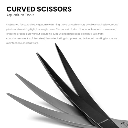 UNS Aquascaping Tools - Stainless Steel, Rust Resistant, Freshwater Planted Tank, Saltwater Reef Aquarium Maintenance Accessory - Trimming Stems & Carpets, Coral Cutting - Curved Scissors, Grey