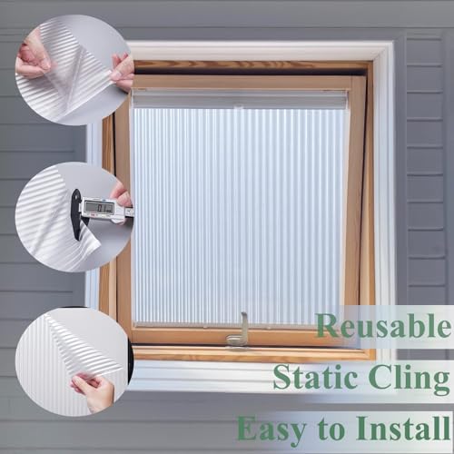 Niviy Window Privacy Film Stained Glass Window Film, 3D Reeded Glass Window Film Fluted Glass Film UV Sun Blocking Heat Control Door Films for Home and Office (White, 17.7 x 157.4 Inch) - color: Narrow Stripe, size: 17.7" x 157.4"