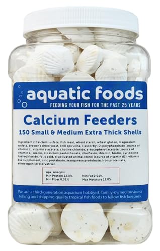 Calcium Feeder Small & Medium Shells. Extra Thick Shells for Shrimp, Snails, Crabs, Crayfish, Hermit Crabs and All Tropical Fish…150 Count Jar - size: 150 Count (Pack of 1)