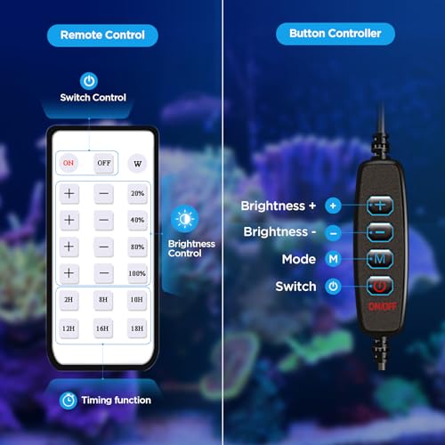 Lominie LED Aquarium Light, Nano Coral Reef Light Clip on Aquarium Light Full Spectrum Remote Control Fish Tank Lamp Dimmable for Saltwater Fish Tank (Saltwater) - color: A20 saltwater