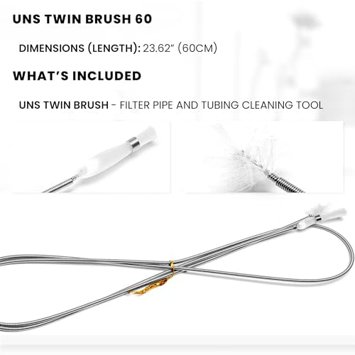 Ultum Nature Systems Twin Brush - Aquarium Brush for Glass Tanks, Pipe Cleaner Brush, Long Tube Cleaning Brush w/Double Ended Brush Styles - Flexible Drain Brush for Home Kitchen Sink - 23.62 in