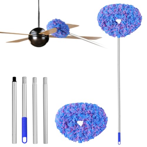 Ceiling Fan Cleaner Duster Reusable Microfiber Ceiling Fan Blade Cleaner Removable Duster with Extension Pole Adjusts 13 to 49.7 Inch for Cleaning Walls Furniture Door Window Top (Blue Pink) - color: Blue Pink