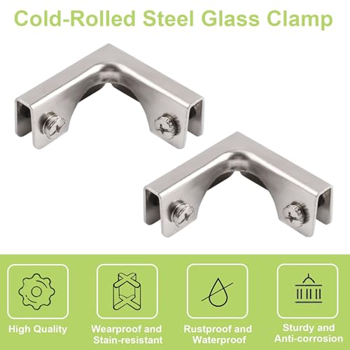 4Pcs Cold-Rolled Steel Glass Clamp 2 Way Glass Connectors Rimless Clip Holder for Fixing or DIY Fish Tank, Wind Guard, Display Cabinet, for 3-6mm Thickness - color: Cold-rolled Steel,for 3-6mm, size: 4 Pieces