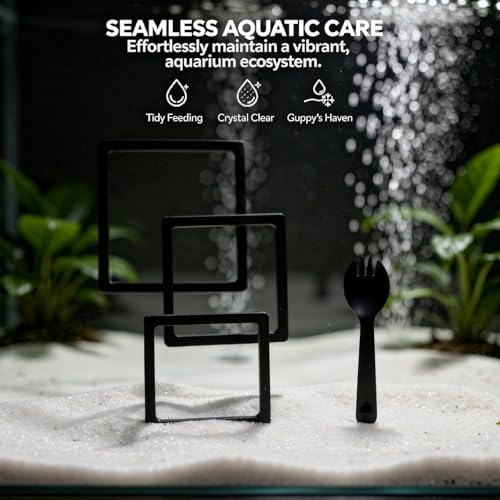 Square Floating Fish Feeding Ring Set, Aquarium Decoration with 3 Sizes, Duckweed Control Interception Tool, Prevents Food Spread, Ancient Fish Farming, Suitable for Guppies, with Spoon
