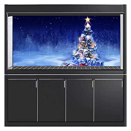 Christmas Aquarium Background Christmas Tree Art Painting Sticker, Fish Tank Background Wallpaper Decoration, Thicken 3D Effect PVC Adhesive Poster,91x61cm