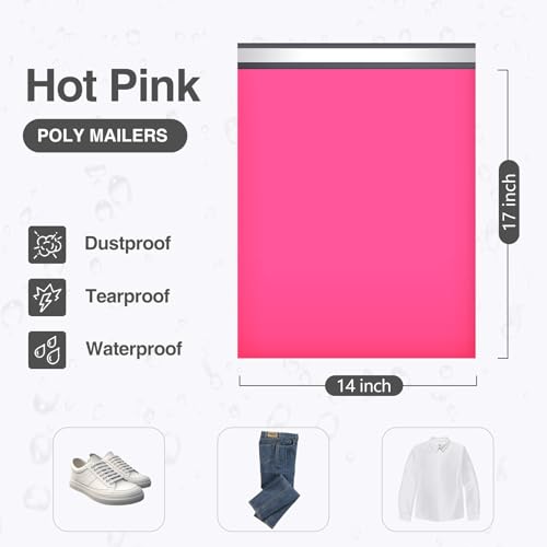 UCGOU 14x17 Hot Pink Poly Mailers Shipping Bags 100 Pcs Large Poly Mailers Mailing Bags for Shipping Clothes Self Sealing Package - color: Hot Pink, size: 14x17