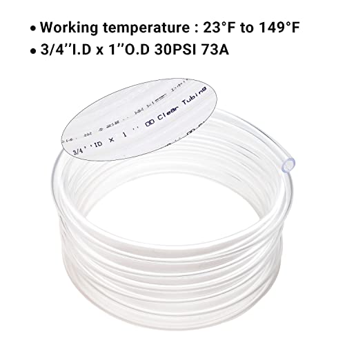 Clear Vinyl Tubing 3/4" ID × 1" OD -10 Ft 30PSI,Flexible Plastic Tubing,Lightweight Plastic Tube,Oil Resistant Hybrid Multipurpose Industrial Vinyl Hose - size: 3/4'', style: 10 feet