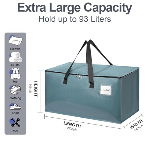 Moving Bags Heavy Duty Steel Blue – Large Packing Bags for Moving, Extra Large Storage Totes with Zippers and Handles - color: Steel Blue