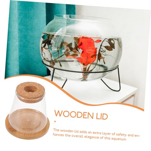 Happyyami 1set Desktop Fish Bowl Lid Glass Small Fish Tank for Betta Elegant Hydroponic Vase Mat Table Adornment for Home