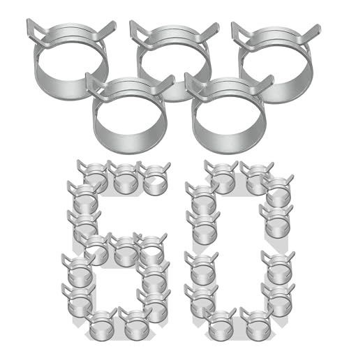 60Pcs 0.39"(10mm) Spring Band Hose Clamps,Constant Tension Hose Spring Clamps, Fuel Line Silicone Vacuum Hose Steel Clamp,Low Pressure Air Clip Clamp for Automobiles(Grey) - color: Gery-60pcs, size: 0.39"(10mm)
