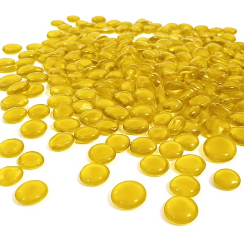 Flat Glass Marbles Yellow – 1 lb (100 pcs, 17–20 mm) Decorative Glass Pebbles, Smooth Polished Gems for Vase Filler, Aquarium Decor, Crafts, Wedding Table Scatter, Mosaic Stones - color: Yellow_Color