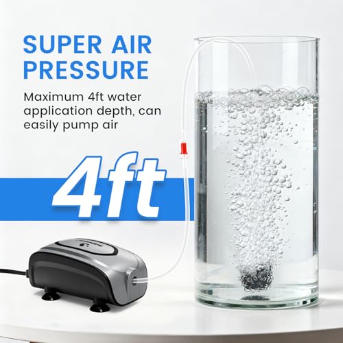 fishkeeper Quiet 3W/5W Aquarium Air Pump - Small & Powerful Dual Outlet Fish Tank Air Pump, Adjustable Oxygen Aerator Pump with Air Stone Bubbler Kits for 1-160Gal Fish Tanks (Silver-Gray, 2026 New) - color: Silver Gray, size: 3W for 1-50 Gallon