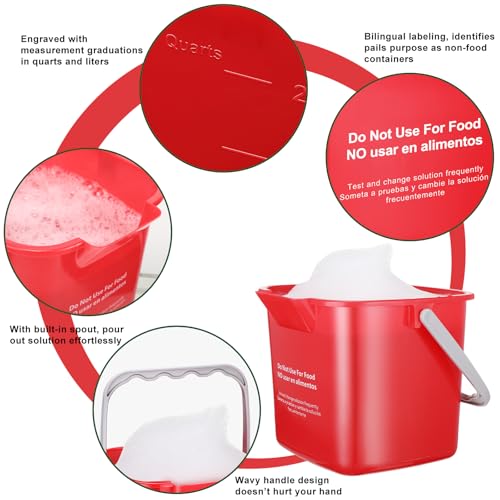 LemonRoad 3 Pcs Cleaning Bucket Small Sanitizing Square Bucket Multi-Size 3+6+8 Quart Detergent Pail for Home Commercial Restaurant Kitchen Office School Wash Rinse Sanitize Handwash(Red) - color: Red