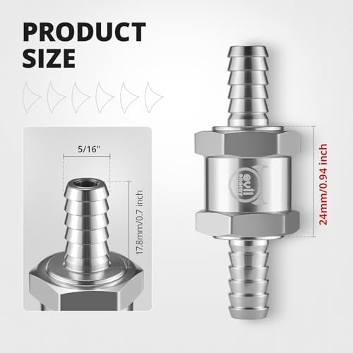 EVIL ENERGY 5/16" Fuel Check Valve One Way Inline Non Return Diesel Gasoline Silver (8mm OD,2PCS) - color: Silver, size: 5/16
