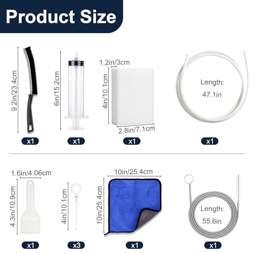 XANGNIER 10 Pcs Refrigerator Water Line Cleaning Kit,Refrigerator Drain Cleaner Tool–55.6 Inch Flexible Drain Brush,Syringe,Unclog Fridge&Ice Maker Cleaner Tools for Ice Dispenser,Sink,AC Drain Line - size: 10 pcs