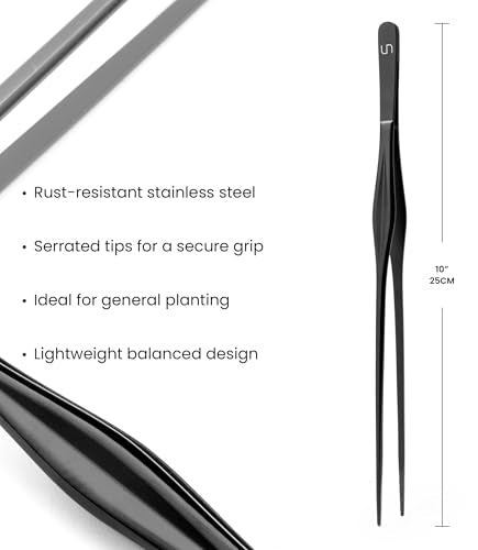 UNS Pro Aquascaping Tools - Stainless Steel Aquarium Accessories for Planting Aquatic Plants, Coral Setting in Freshwater Planted & Reef Tanks, Terrariums and Vivariums - Straight Pinsettes, Black - color: Black
