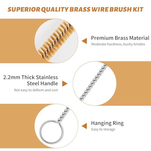 7-Pieces Brass Wire Bottle Brush Brass Pipe Cleaner, 12 Inch Long Wire Brushes for Cleaning Metal, Tubes, Bottle, Auto Parts (6mm/8mm/10mm/12mm/15mm/18mm/20mm)