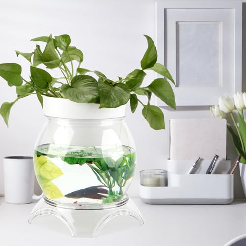3 Gallon PET Aquaponic Betta Fish Tank Aquaponic with Base and Top, Large Bowl Shatterproof Aquarium Fish Tank with Clear Clarity for Terrarium, Flower Vase Centerpiece Present for Fish Lovers - size: 3 Gallon