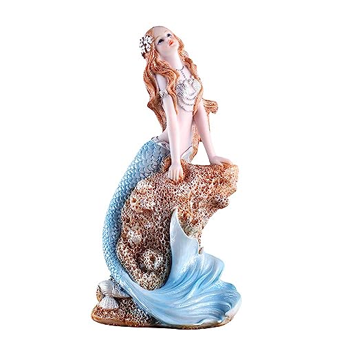 Rayberro 7.28" Mermaid Figurines Resin Blue Mermaid Sculpture Mediterranean Princess Statue Ornaments Home Office Desktop Bookshelf Decor Mermaid Collectible Crafts Fish Tank Aquarium Decoration Gift - color: Blue Hold Hand