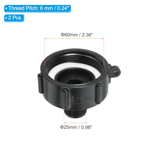 PATIKIL 275 330 IBC Tote Adapter, Drain Adapter, 2 Pcs 2" Coarse Thread x 3/4" Male G Hose for Garden Hose Connection, Black