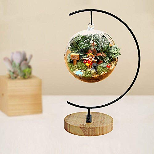 YY YEARCHY Ornament Display Stand Metal Stand Air Plant Stand Flower Pot Holder Iron Stand for Hanging Glass Globe Ball (Small G round wood) - color: Black, size: 9.5"x4.5"x4.5"