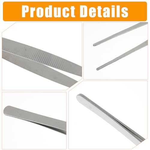 5 Pcs Stainless Steel Tweezers, Long Cooking Tweezers for Crafts with Precision Serrated Straight Tips, Non-slip Kitchen Tweezer for Crafting Baking Tank Aquarium Terrarium (16/17.5/19.5/25/30cm)