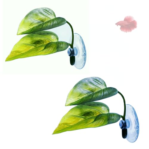 Aqua Betta Fish Leaf Soft Bed Simulating The Natural Habitat for Betta Spawning Grounds Breeding Resting Bed Plastic Suction Cup (2pcs) - size: 2pcs