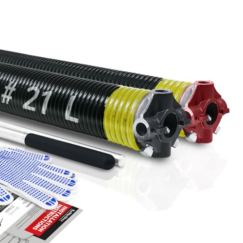Pair of 2" Garage Door Torsion Springs Set with Non-Slip Winding Bars & Gloves, High Quality Precision Electrophoresis Black Coated, for Replacement & Installation, MIN 16,000 Cycles (0.207x2''x21'') - size: 0.207X2"X21"