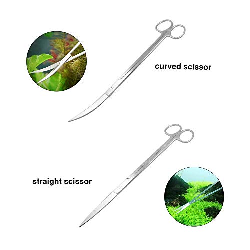 Aquascaping Tools 7 in 1 Kit Aquarium Plant Scissors Tools Set Curved & Waved Scissor Tweezers Spatula Stainless Steel Anti Rust Tools for Fish Tank Cleaning Plant Trimming