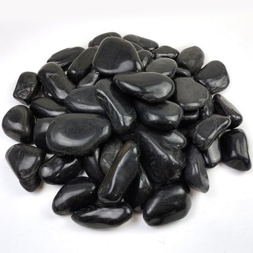 YISZM 40lbs Large River Rocks for Landscaping, 3-4" Black Pebbles for Garden Design, Hand-Picked Smooth Stones for Fish Tank, Flower Pots, Indoor Water Fountains, Pathways, Backyard - color: Black, size: 40 Pounds