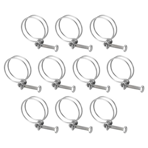 uxcell 10Pcs Double Wire Hose Clamp, 46-51mm Adjustable Stainless Steel Wire Hose Clips with M8 Bolt for Dust Collection Hose, Pump Hose Pipe - size: 46-51mm