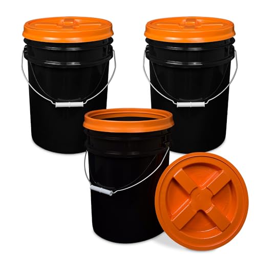 ePackageSupply 5 Gallon Bucket - Food Grade Bucket with Airtight Gamma Seal Screw-On Lid, BPA-Free, Heavy-Duty 90 Mil HDPE Plastic, Bulk Storage, Durable Container, Made in USA, Black/Orange, 3 Packs - color: Black/Orange, size: 3 Packs