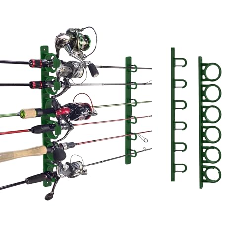 Aventik Vertical/Horizontal Fishing Rod Holder For Garage, Wall, Ceiling Holds Up To 6/12 Fishing Pole Holders (Green) - style: Green