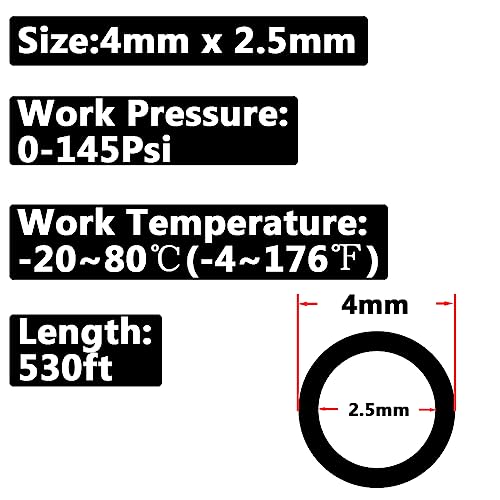 Pneumatic 4mm x 2.5mm Tubing 530Ft PU Air Tube Hose Pipe for Air Line or Water Transfer (Black) - color: Black, size: 4mm*2.5mm
