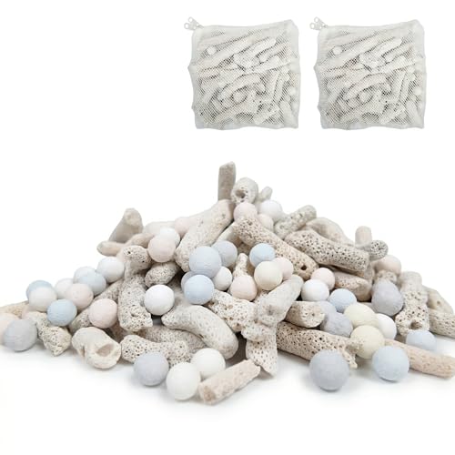 1.54lb/700g Crushed Coral for Freshwater Aquarium, Natural Fish Tank Coral Stone with 2 Mesh Bags, Aquarium Bio Filter Media Bag Reusable Aquarium Filter to Stabilize Water and Raise PH (700g)