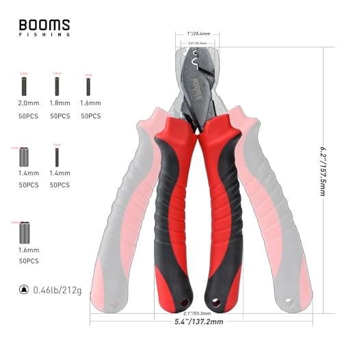 Booms Fishing CP2 Fishing Crimping Tool for Single-Barrel Sleeves, with 300pcs Sleeves - style: Red Crimping Pliers with 300pcs Sleeves