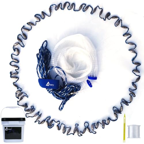Drasry Saltwater Fishing Cast Net for Bait 3/8 1/4 or 1/2 with Heavy Sinkers Fish Trap Throw Net. Size 3ft/4ft/5ft/6ft/7ft/8ft/9ft/10ft Radius Freshwater Nets - size: 7FT (210cm) Radius, style: Lead Sinkers-3/8mesh-0.3mm Mono