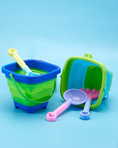 Beach Toys for Toddlers 1-3, Beach Toy Sand Toy for Kids Ages 4-8, 2 Collapsible Sand Bucket and Shovels, Mesh Bag, Sand Castle Animal Molds Sets, Travel Sandbox Toys for Toddlers Kids Age 3-10 - style: 2 Beach Buckets Set