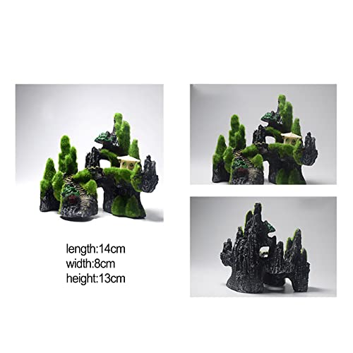 Resin Aquarium Decoration Moss Tree House Cave for Small Fish, Natural-Looking Aquascape Ornament with Vivid Green Color and Realistic Texture, Easy to Clean - color: B