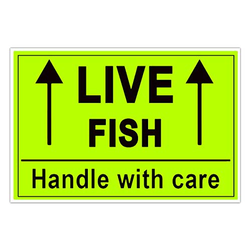Remarkable Live Fish Stickers Shipping Labels, 2 X 3 Inch Fluorescent Green Please Handle with Care Stickers - 250 Adhesive Labels Per Roll