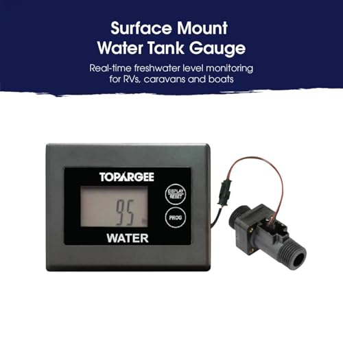Topargee Surface Mount Water Tank Gauge - Real-Time RV, Caravan & Boat Accessory - Accurate RV Water Tank Level Indicator - Tracks Flow (Liters/Gallons), No Drilling, Compact Display, Battery Powered