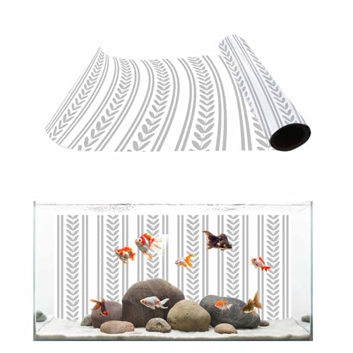 Grey Botanical Aquarium Background 12x24 Inch Self-Adhesive Fish Tank Decorations, Modern Farmhouse Striped Decorative Fish Tank Background Polyester Aquarium Decor Poster - color: Gray, White, Silver, size: 12x24in