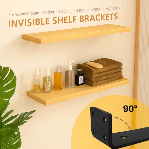 Floating Shelf Bracket 4 Inch of 4 Pack Heavy Duty Shelf Brackets Black Coated Metal L Bracket Wall Shelf Support DIY Brackets with 1/5 Inch Thick and 160 LBS Load Capacity - size: 4 Inch, style: Black 4 Pack
