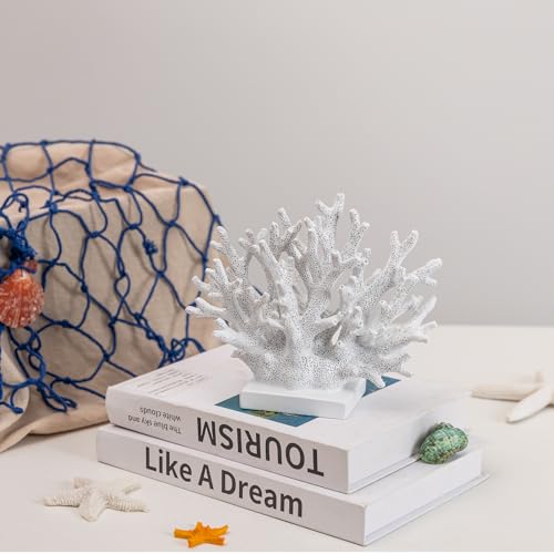 5.8" H White Coral Decor, Resin Coral Statue, Nautical Decorations for Home, Bedroom, Bathroom, Living Room, Beach/Coastal/Ocean Themed Cabinet Shelf Tabletop Decor - color: White, size: 5.83"H