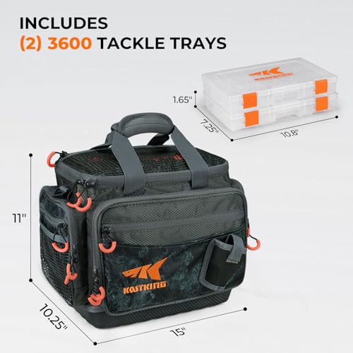 KastKing Fishing Gear & Tackle Bags - Saltwater Resistant Fishing Bags - Fishing Tackle Storage Bags - color: A4: Medium-Hoss(With (2) 3600 Trays, 15"x11"x10.25")-Blackout