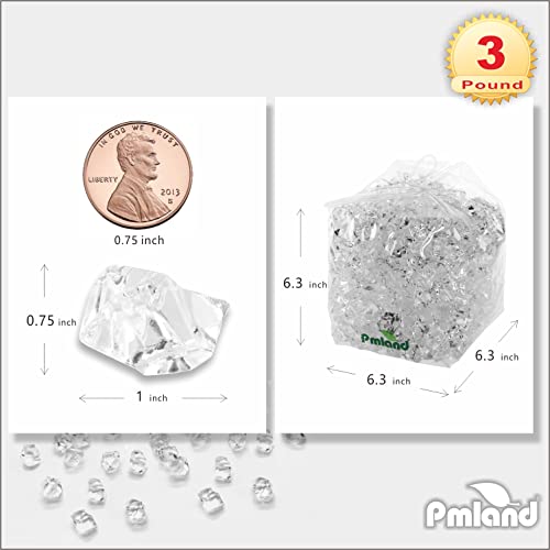 PMLAND 3Lbs Clear Acrylic Ice Rocks – 550 Pieces Bulk Decorative Fake Crushed Ice Gems for Vases Wedding Centerpieces Table Scatter Crafts & Aquarium Decor - color: Clear