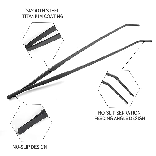 Aquarium Tweezers Extra Long 15 inches Feed Tong Clamps - FEITA Straight and Curved Stainless Steel 38cm Tweezers Set for Fish Tank Plants Aquascape Tools & Reptile Feeding Tongs - Black 2Pcs - color: Black 2pcs