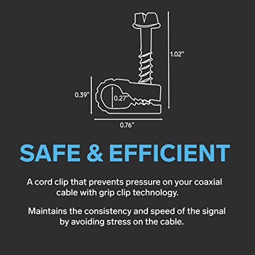 STEREN Coaxial Cable Clips - Cable Holder - Wire Clips - Siding Clips for Hanging - Cord Holder for Desk - Cable Clamps (Gray, 100 Count - Single Screw) - color: Gray, size: 100 Count - Single Cable