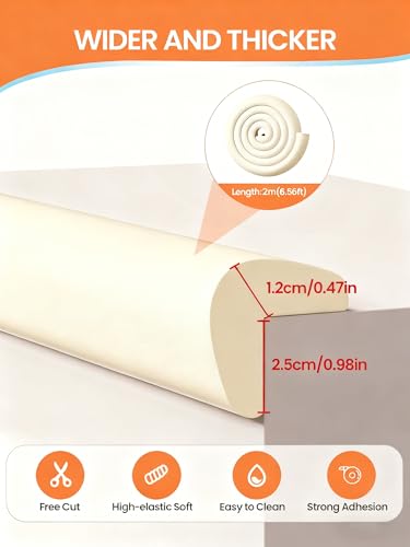 Baby Proof Edge Corner Protector, 6.56FT 0.47''Th L-Shape Furniture Corner & Edge Safety Bumpers with 6 Corners, Pre-Taped, Soft NBR Rubber Foam Desk Edge Cushion Wall Corner Protector（Beige） - color: Beige, size: 0.47''Th (6.56ft)